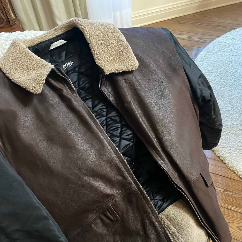 Hugo boss brown leather men’s jacket.